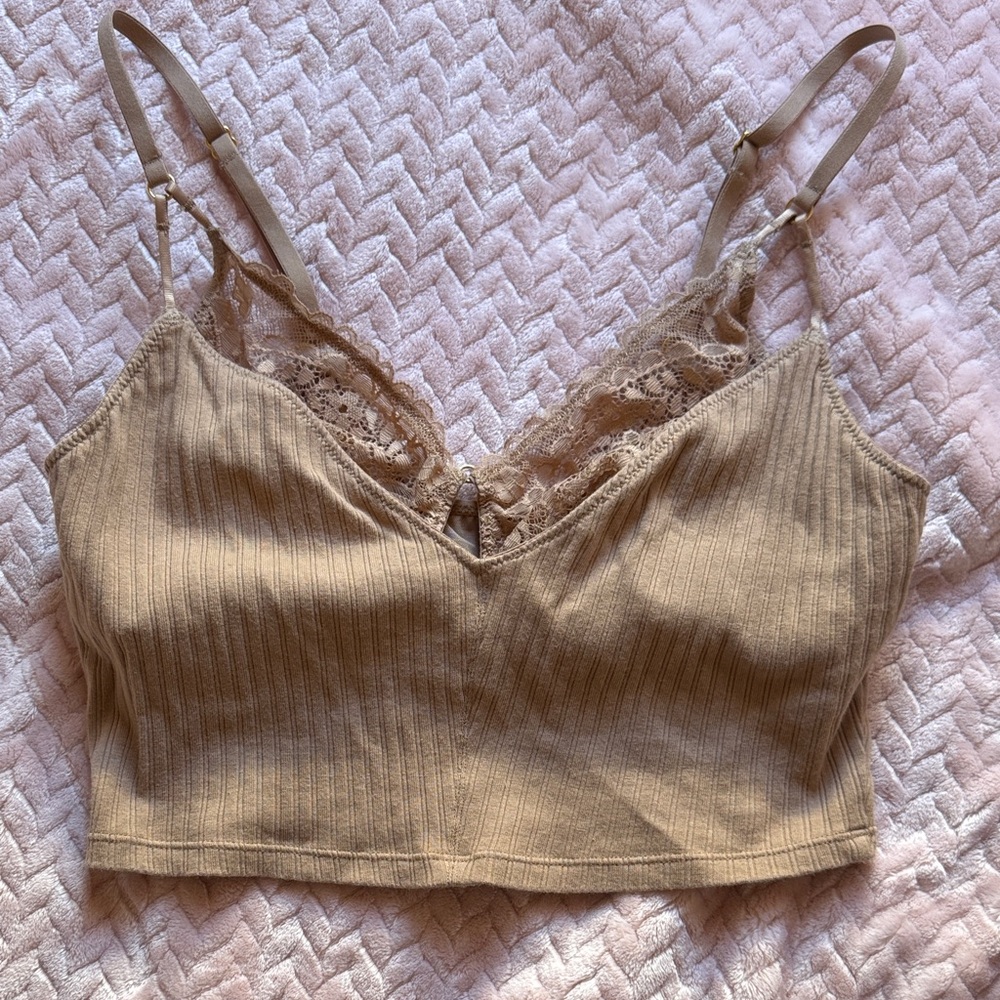 Aerie Tan Lace Trim Bra